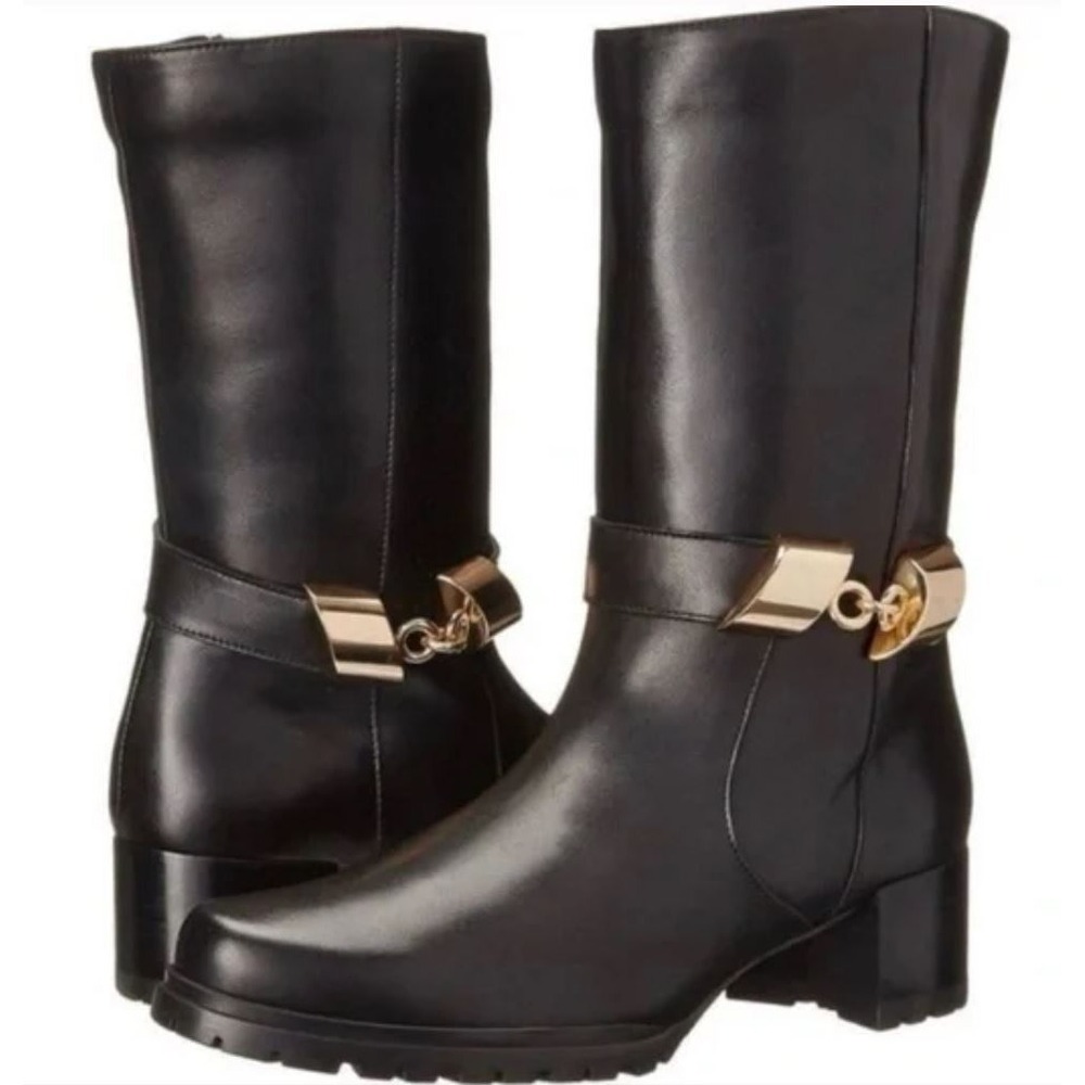 STUART WEITZMAN Skiparound Nappa Leather Boots Fleece Lined Gold Chain Sz 5.5